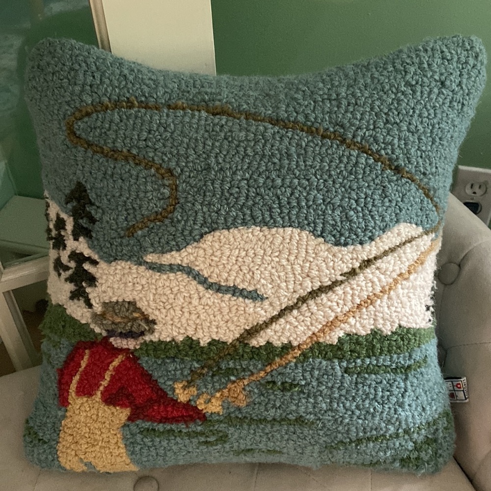 Fly Fisherman - Hooked Wool Pillow, 18" x 18"